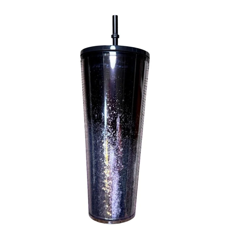 Starbucks 24oz Venti Cold Cup Tumbler Black Silver Ombre Glitter Sparkle Straw
